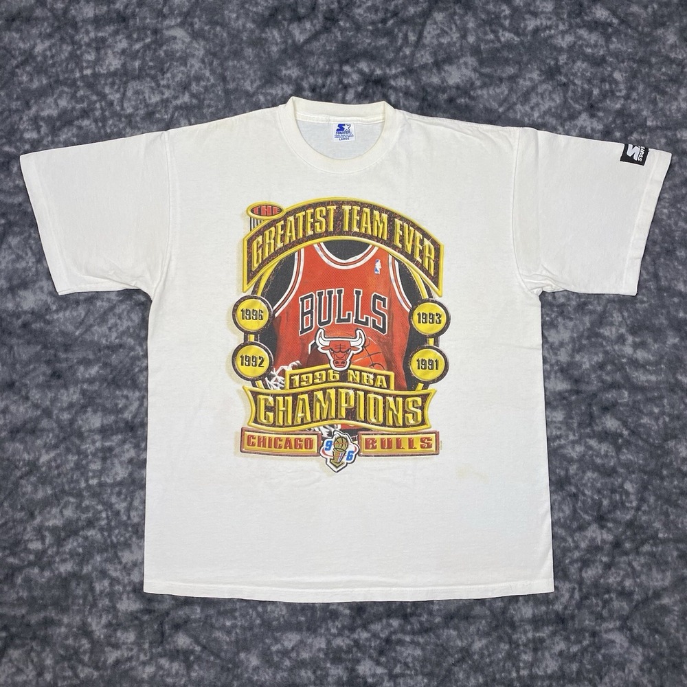 Chicago Bulls Greatest Team Ever TShirt Size L Champions Vintage 1996 Starter
